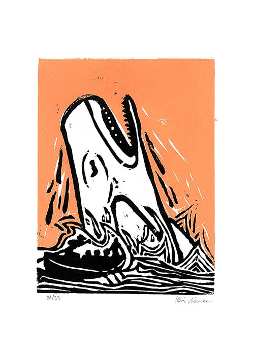 Leviathan, 2-color linocut
