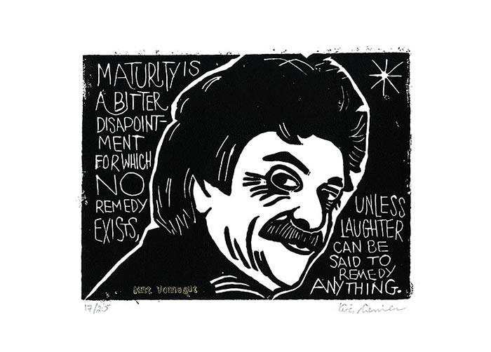 Kurt Vonnegut, linocut